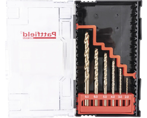Set de burghie de diferite dimensiuni într-o cutie de plastic