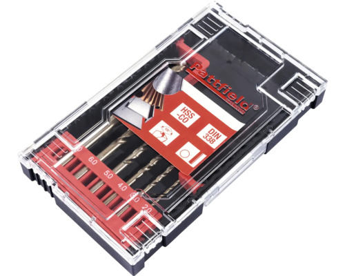 Set burghie metal cu diferite dimensiuni în cutie de plastic