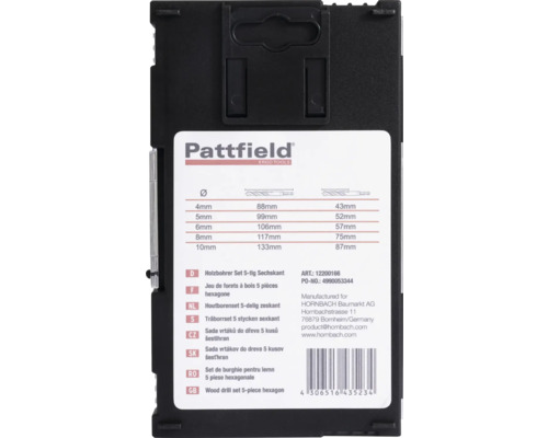 Set de burghie pentru lemn Pattfield, 5 piese hexagonale