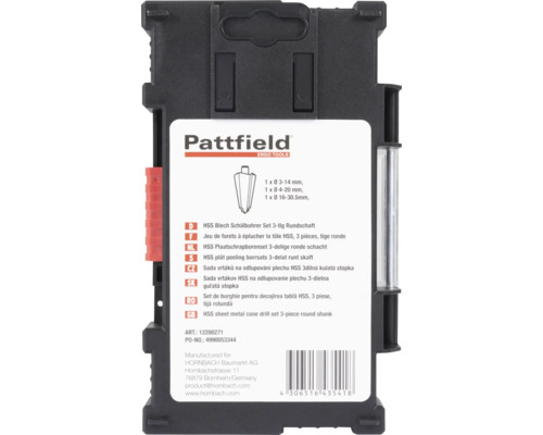 Set de burghie Pattfield pentru decojirea tablei HSS, 3 piese, tijă rotundă