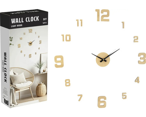 Ceas de perete DIY din lemn deschis, set de 16 piese