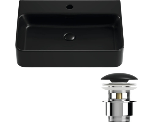 Chiuvetă neagră cu set de scurgere