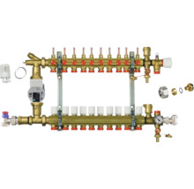 Distribuitor de încălzire prin pardoseală din alamă cu pompă, termostat și accesorii