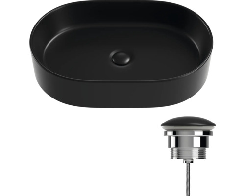 Lavoar negru ceramic, de blat, cu ventil