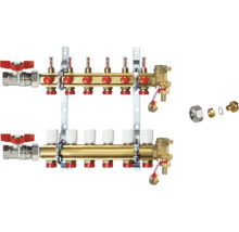 Distribuitor încălzire pardoseală din alamă cu debitmetre și accesorii