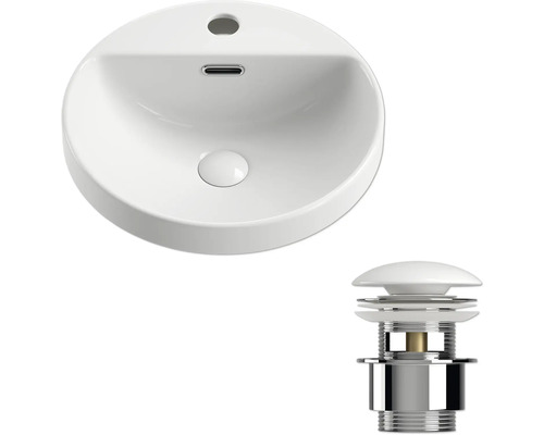 Chiuvetă ceramică și set de scurgere pentru o baie.