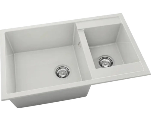 Chiuvetă bucătărie marmură compozită cu 2 cuve FAT Avangard 233 80x49 cm, fără picurător, reversibilă, Granit Polar Chiuvetă cu două cuve și set de scurgere