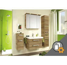 Baie cu dulap de bază pentru lavoar, dulap cu oglindă și dulap înalt cu aspect de lemn