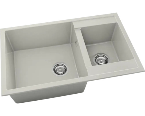 Chiuvetă bucătărie marmură compozită cu 2 cuve FAT Avangard 233 80x49 cm, fără picurător, reversibilă, Granit Gri Chiuvetă cu două cuve și set de scurgere