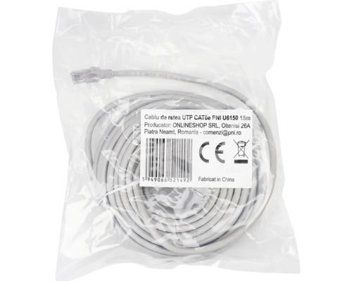 Cablu de rețea UTP CAT6e PNI U6150 cu o lungime de 15 metri în ambalaj