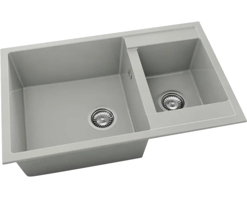 Chiuvetă bucătărie marmură compozită cu 2 cuve FAT Avangard 233 80x49 cm, fără picurător, reversibilă, Inox Chiuvetă de bucătărie cu două cuve și garnitură de scurgere
