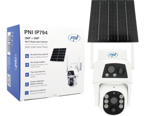 Cameră de supraveghere PNI IP794 cu panou solar și ambalaj