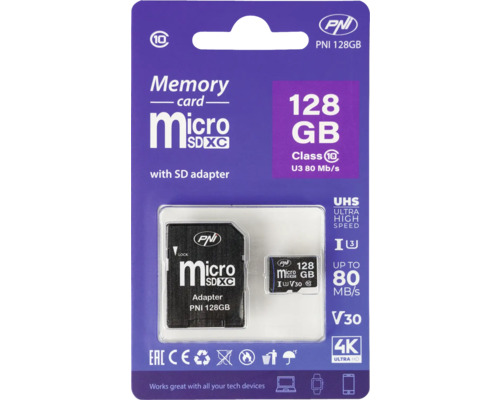 Card de memorie PNI 128 GB Micro SDXC cu adaptor SD