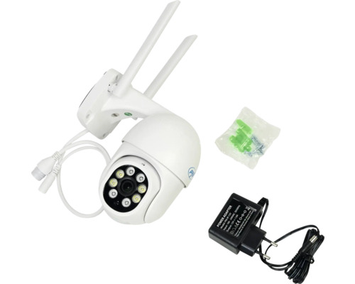 Cameră de supraveghere cu accesorii, inclusiv adaptor de alimentare și material de montaj