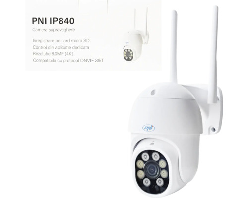 Cameră de supraveghere PNI IP840 cu înregistrare pe card micro SD, control prin aplicație și rezoluție 8.0MP (4K)