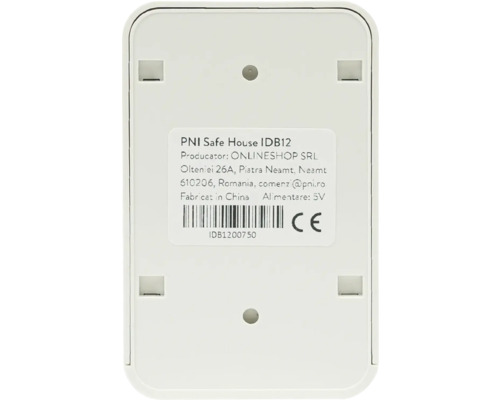 Spatele PNI Safe House IDB12 cu informații despre producător și marcaj CE