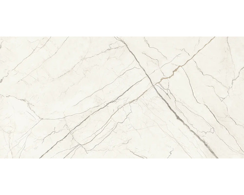 Gresie exterior / interior porțelanată glazurată rectificată Aristo Bianco 60x120 cm Placă ceramică cu aspect de marmură