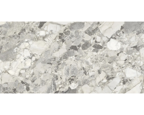 Gresie exterior / interior porțelanată glazurată rectificată Copico Grey 60x120 cm Prim-plan cu o țiglă cu suprafață pestriță