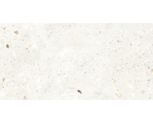Prim-plan cu o placă de terrazzo de culoare deschisă.