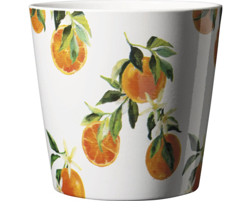Mască ghiveci Soendgen Dallas ceramică Ø 14 cm H 13 cm alb model portocală Ghiveci de flori ceramic cu motiv portocale