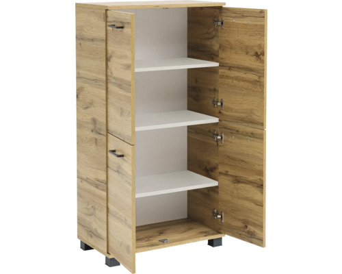 Dulap de pantofi cu uși deschise și rafturi