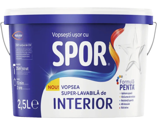 Vopsea superlavabilă pentru interior Spor formulă Penta albă 2,5 l