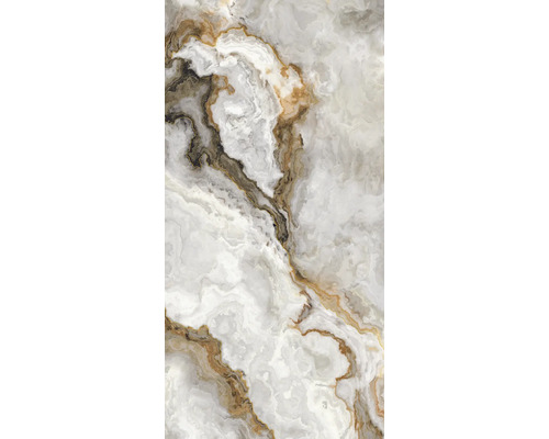 Gresie exterior / interior porțelanată glazurată rectificată Golden Asis 60x120 cm Textură de marmură cu model gri și maro