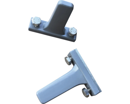 Două suporturi metalice pentru stâlpi cu șuruburi pentru fixare