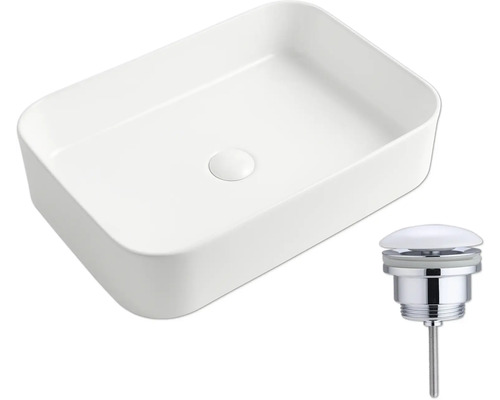 Lavoar dreptunghiular, montat pe blat, cu set de scurgere