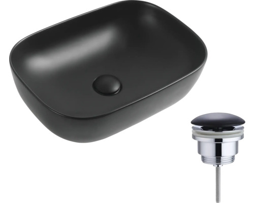 Lavoar negru de blat cu ventil de scurgere