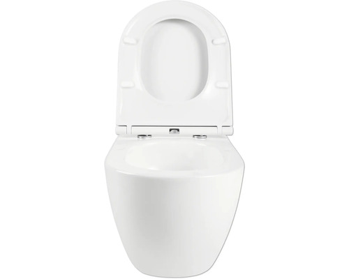 Vas WC suspendat cu margine deschisă de spălare și scaun de toaletă
