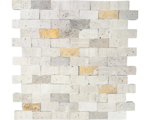 Mozaic travertin Color Mix 29x30 cm Placă de mozaic din piatră naturală în model zidărie