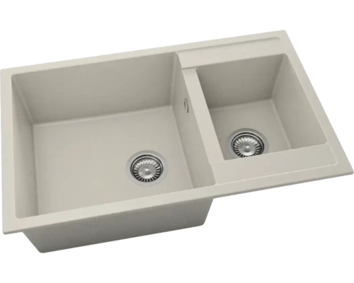 Chiuvetă bucătărie fatgranit cu 2 cuve FAT Avangard 233 80x49 cm, fără picurător, reversibilă, Light Beige