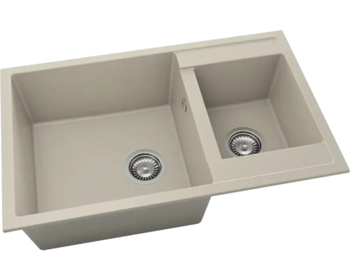 Chiuvetă bucătărie fatgranit cu 2 cuve FAT Avangard 233 80x49 cm, fără picurător, reversibilă, Beige