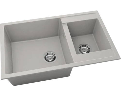 Chiuvetă bucătărie fatgranit cu 2 cuve FAT Avangard 233 80x49 cm, fără picurător, reversibilă, Light Grey