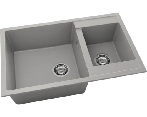 Chiuvetă bucătărie fatgranit cu 2 cuve FAT Avangard 233 80x49 cm, fără picurător, reversibilă, Grey