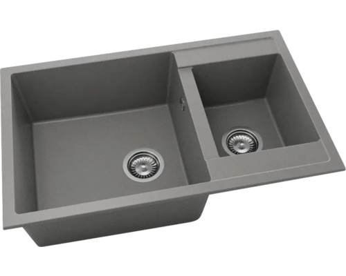 Chiuvetă bucătărie fatgranit cu 2 cuve FAT Avangard 233 80x49 cm, fără picurător, reversibilă, Dark Grey