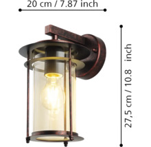 Lumină de perete cu dimensiunile de 20 pe 27,5 centimetri.