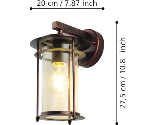 Lumină de perete cu dimensiunile de 20 pe 27,5 centimetri.