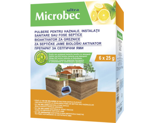 Pulbere Microbec pentru haznale și fose septice 6x25 grame Microbec Ultra pentru fose septice, pachet de 6 x 25 grame