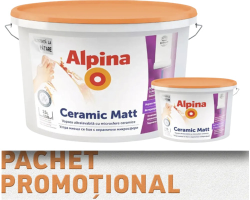 Set vopsea lavabila de interior Alpina Ceramic Matt, 15 litri si 2,5 litri