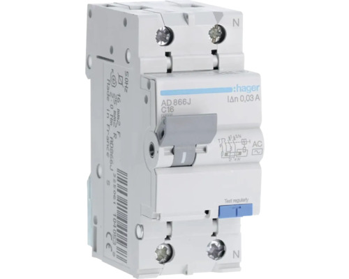 Întreruptor diferențial RCBO 1P+N 16A 4,5kA/30mA, curbă C, tip AC