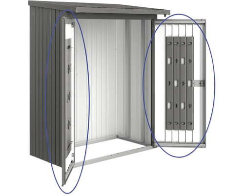 Șopron de scule metalic deschis cu ușă glisantă