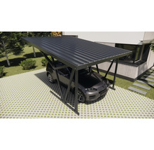 Mașină sub un carport metalic
