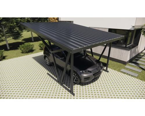 Mașină sub un carport metalic