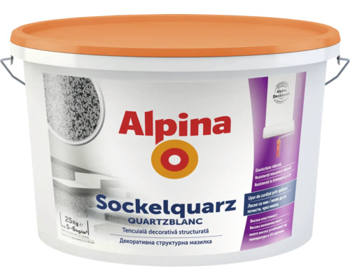 Găleată de vopsea de fațadă Alpina Sockelquarz Quartzblanc cu capac portocaliu