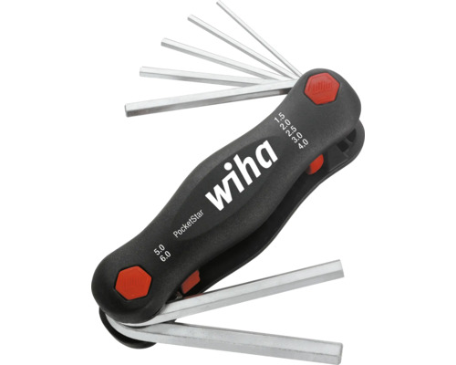 Unealtă multifuncțională Wiha Pocketstar 9,5cm lungime, oțel crom-vanadiu Set chei imbus Wiha cu mecanism de pliere