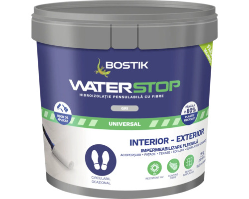Membrană hidroizolație Bostik Waterstop fibre gri 5 kg Recipient vopsea Bostik Waterstop pentru interior și exterior