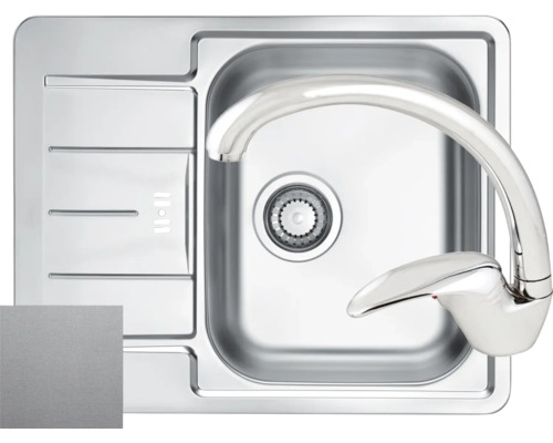 Pachet chiuvetă bucătărie inox ALVEUS Line 60 leinen, picurător pe stânga + baterie GM 130 crom Pachet chiuvetă bucătărie inox ALVEUS Line 60 leinen, picurător pe stânga + baterie GM 130 crom