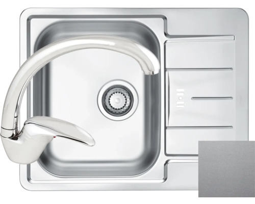 Pachet chiuvetă bucătărie inox ALVEUS Line 60 leinen, picurător pe dreapta + baterie GM 130 crom Pachet chiuvetă bucătărie inox ALVEUS Line 60 leinen, picurător pe dreapta + baterie GM 130 crom